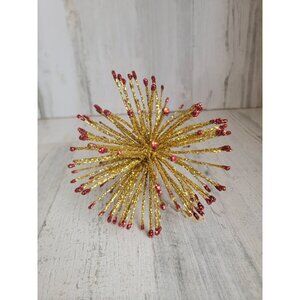 Unique glitter golden red tipped bristle puff ball ornament Xmas